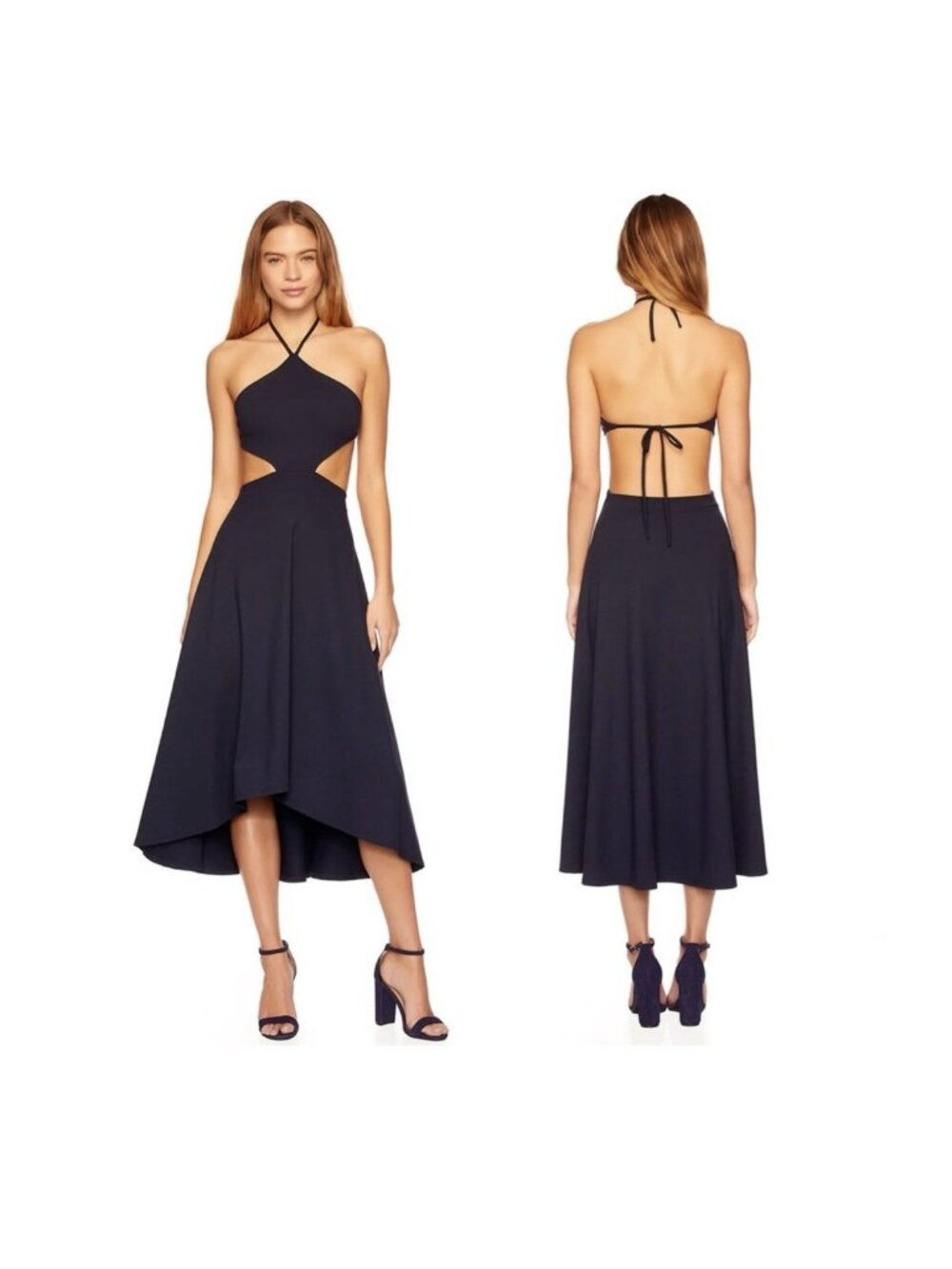 Susana Monaco x Revolve Navy Midnight Cut Out Waist High Low Halter Dress M